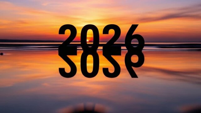 New Year 2026 Reflection on Water at Sunset.