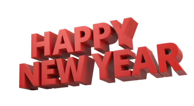 Red 3d text happy new year isolated on transparent background