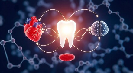 Abstract Medical Connection of Tooth Heart and Brain