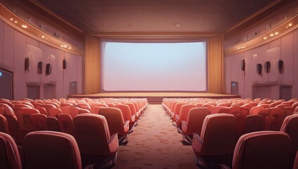 Interior of a movie theater.  Empty seats