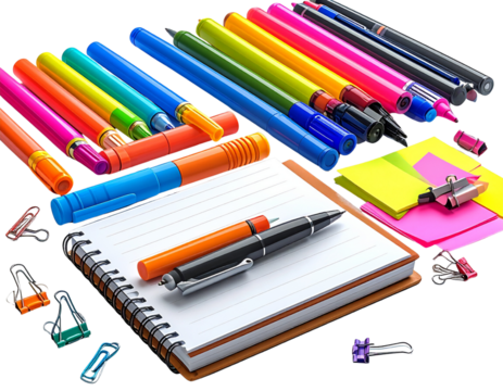 Back to School Stationery Arrangement, Transparent Background.