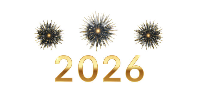 New year 2026 celebration with golden text and snowflakes on a black background for festive cheer on transparent background. - Powered by Adobe