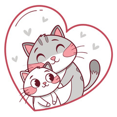 Two cute cats hugging in a heart shape, symbolizing love and affection