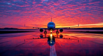 Sleek Airplane Flying with a Bright Glowing Light Background