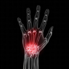 Naklejka premium Digital rendering illustrates painful inflammation in the bones and joints of a human hand