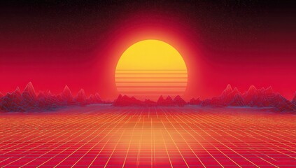 Retro sunset over a digital landscape