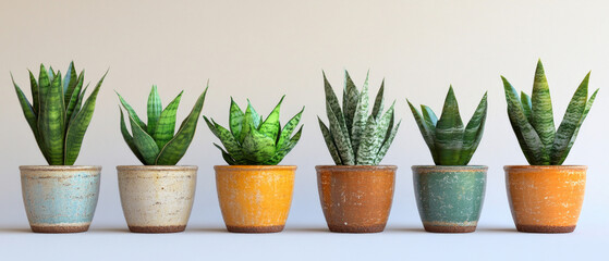 Five pots with succulents on a light background.
Interior design, design projects, blogs about houseplants.
