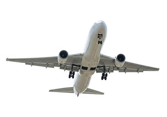 Fototapeta premium A commercial airplane flying upwards isolated on transparent background