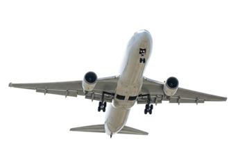 A commercial airplane flying upwards isolated on transparent background