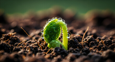 Tiny Seedling Sprouting from Soil, New Life Concept