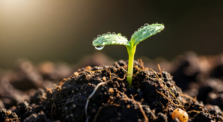 Tiny Seedling Sprouting from Soil, New Life Concept