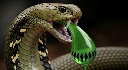 Menacing King Cobra with a Dangerous Drop of Venom