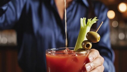 national bloody mary day squeezing fresh lemon into classic cocktail