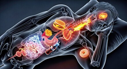 Realistic Side Sleeping Man with Visible Internal Anatomy