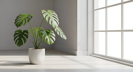 Monstera Plant in Minimalist Interior with Natural Light