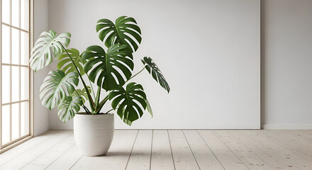 Monstera Plant in Minimalist Interior with Natural Light