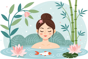 Beauty salon and spa doodle set. Skin care and natural treatment, natural cosmetics concept, time for yourself. Spa with aroma oil, nail file, sleep mask and other care items.	