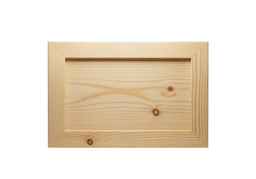A rectangular wooden frame with a knot in the wood, isolated on transparent background
