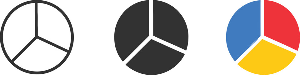 Three part pie chart illustrating different proportions of data and infographics