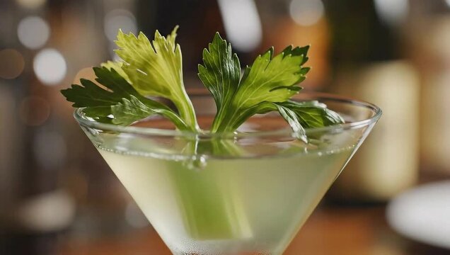national bloody mary day celery garnish added to clear cocktail drink - Powered by Adobe