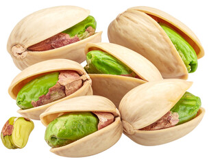 Raw Pistachios PNG – Manually Split Nuts for Culinary Design, Transparent Background.