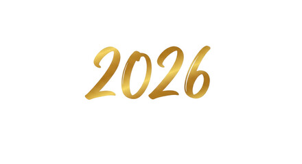 Golden happy new year greeting card with the year two thousand twenty six on a transparent background