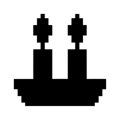Pixel art two black candles on a stand, minimalist design Vector