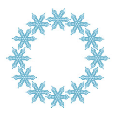Elegant blue snowflake wreath isolated on white background, perfect for winter holiday cards, Christmas invitations, festive decorations, New Year graphic design, and seasonal decorative projects.