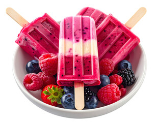  Summer Popsicle Bowl PNG – Berry and Cream Ice Treats for Refreshing Design, Transparent Background.