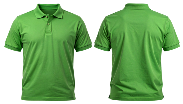 green blank polo t shirt template from two sides isolated on white transparent background Remove png