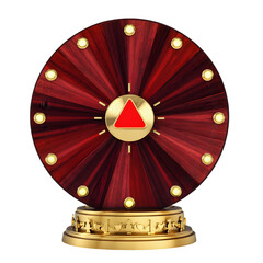 Gleaming Red and Gold Prize Wheel with Red Triangle isolated on a transparent background game