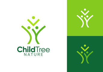 abstract tree with people logo design. care for the environment symbol icon concept