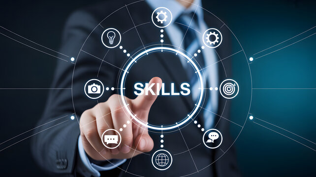 Innovative professional enhancing crucial business skills with advanced technology, demonstrating expertise and achieving goals in the digital era