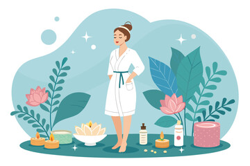 Spa center service flat vector illustrations set. Beauty salon visitors and workers cartoon characters. Wellness center procedures and equipment pack. Hot stone massage, foot bath and facial masks.