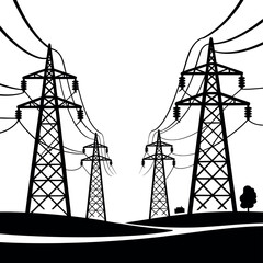 Electricity pylons stand tall against a stark sky, symbolizing industrial power and connectivity.