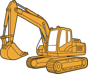 A yellow tracked excavator is depicted in a simple illustration on a white background.