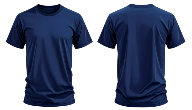 navy blue blank t shirt template from two sides isolated on white transparent background Remove png