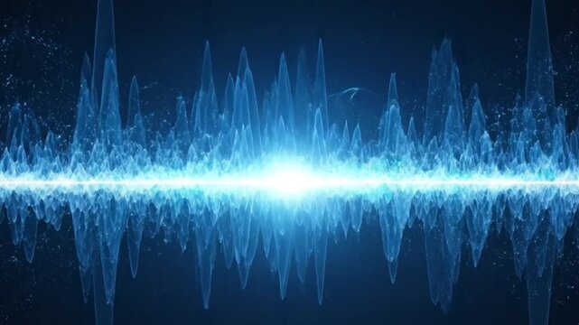 Animated Blue Audio Waveform & Equalizer Display: Abstract Sound Visualization Background Loop for Music Videos, Podcasts, DJ Sets, and Tech Presentations.