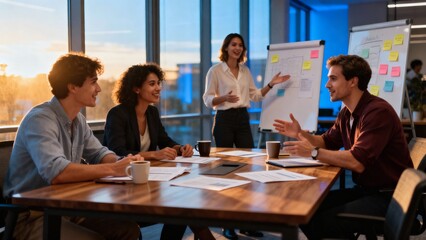 Brainstorm office: ideas flow, team unites