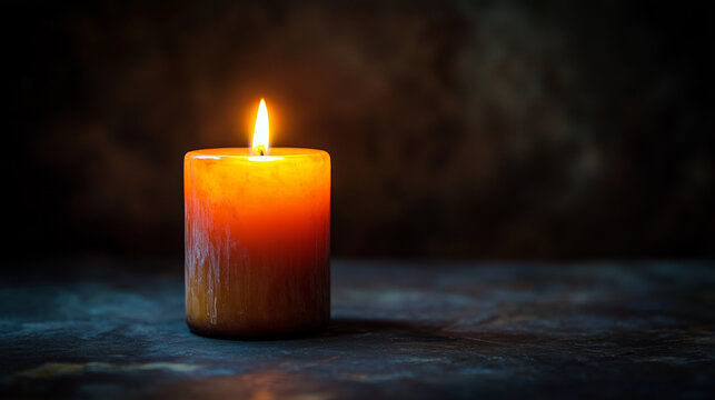 
Single lit candle on dark background, All Saints’ Day, copy space. - Powered by Adobe