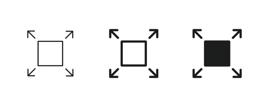 Expand icon. Full screen arrows symbol. Expand arrows icon. Compact size icon