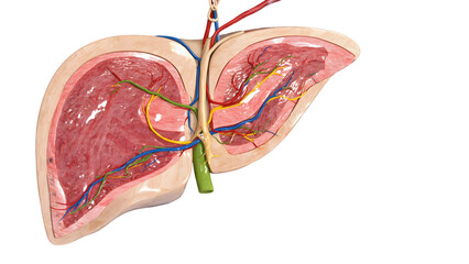 Human Liver Cross Section With Visible Vascular System isolated on a transparent background anatomy