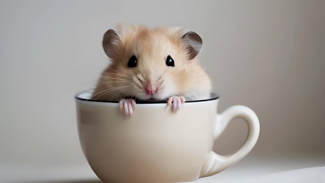 hamster in a white cup.