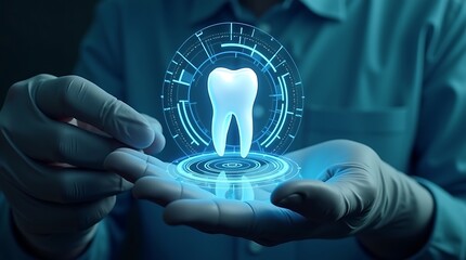 Photorealistic Digital Dentistry Scene with Blue Circular UI