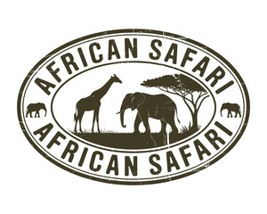 African safari emblem with giraffe elephant and acacia tree © alexpro