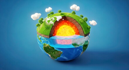 Stylized Earth Cross Section with Grass Trees and Underground Water