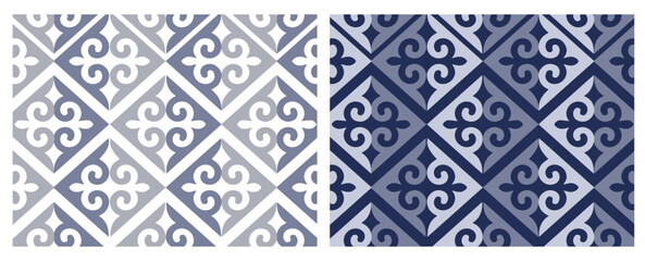 Set of kazakh patterns backgrounds. Vector illustration. For design, wallpaper, card, banner, flyer. Ethnic ornament, national decorative art of nomads.