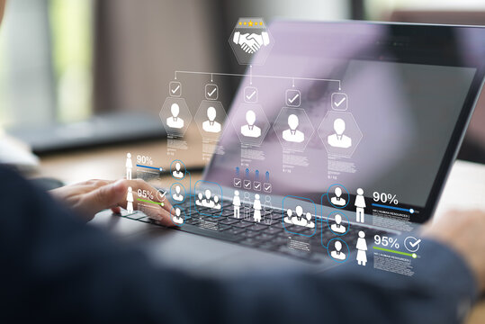 Digital business interface connects people, team, and employee during recruitment and hiring, using hr management tools for job planning, boardroom workflow, and employment tracking