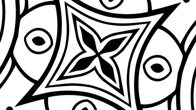Ethnic mandala with decorative ornament doodle fishes, wind, ships. Zentangle stylized black sea shell. Ornament rotation. Rotates from largest to smallest. Hand Drawn doodle Sketch. 2d flat animation