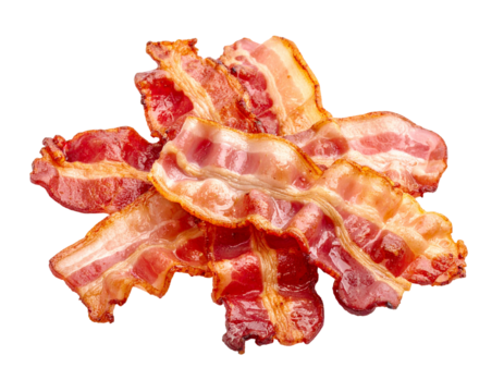 Strips of fried bacon isolated isolated on white and transparent, background Remove png